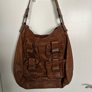 Banana Republic Brown Leather Hobo Bag with Intricate Front Design
